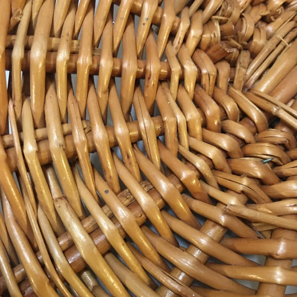 Wicker Gathering Basket Unisex Small Brown Saddle Rim Braided Handle Cottagecore
